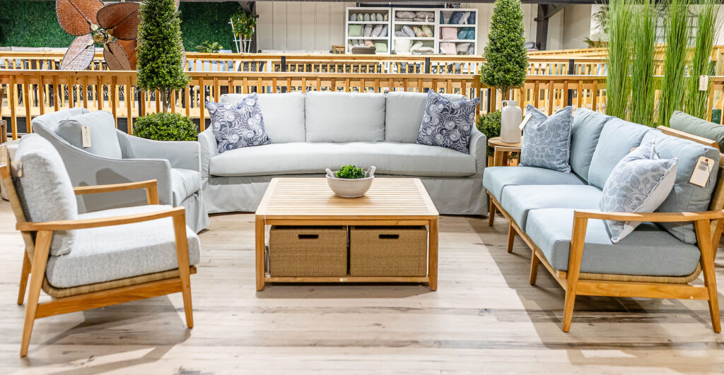 Green Front Furniture outdoor patio set with sofa and chairs in wood frame design