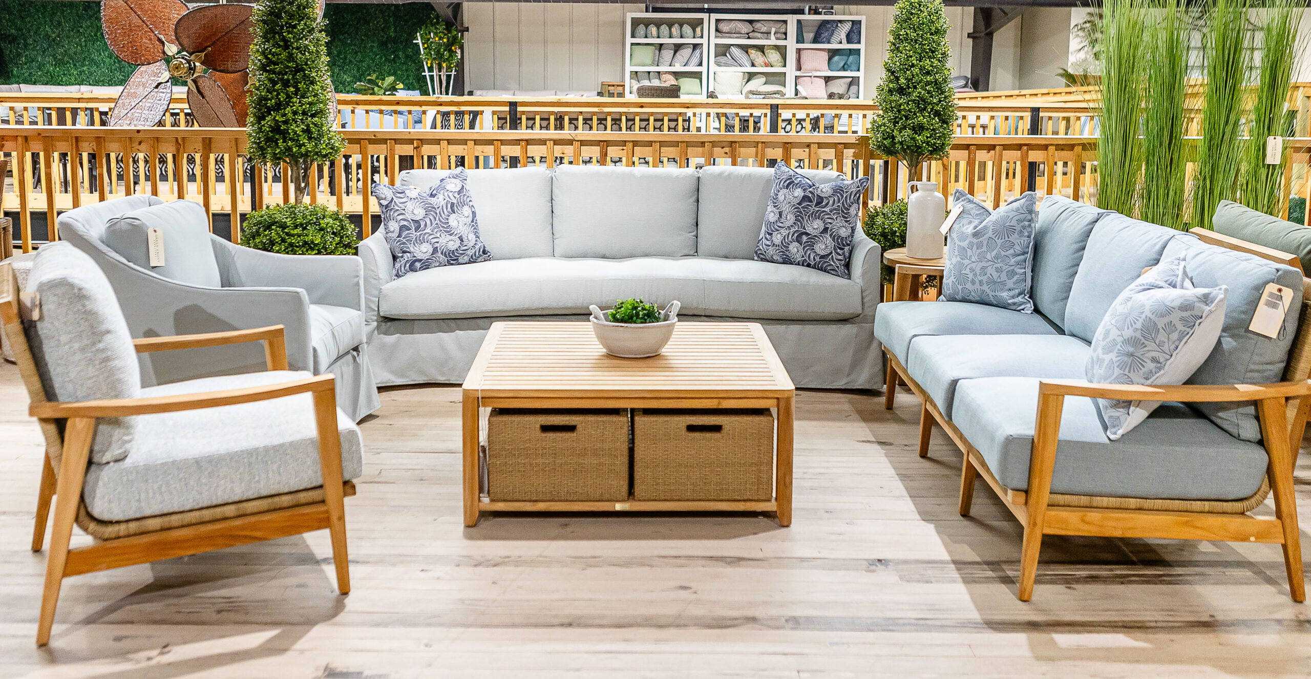 Green Front Furniture outdoor patio set with sofa and chairs in wood frame design