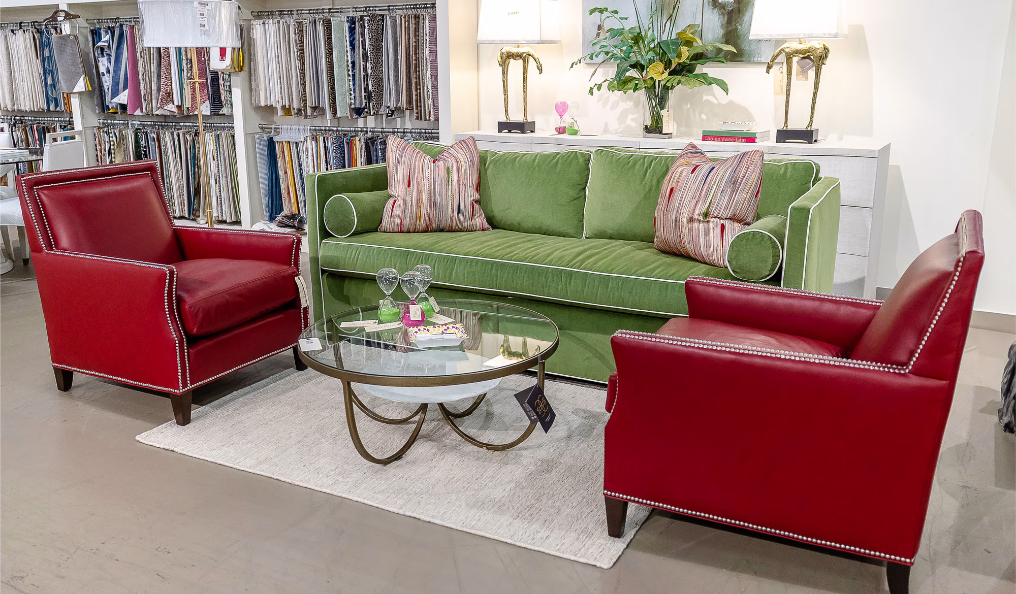 Furniture store showroom in Virginia with American-made leather chairs and sofa
