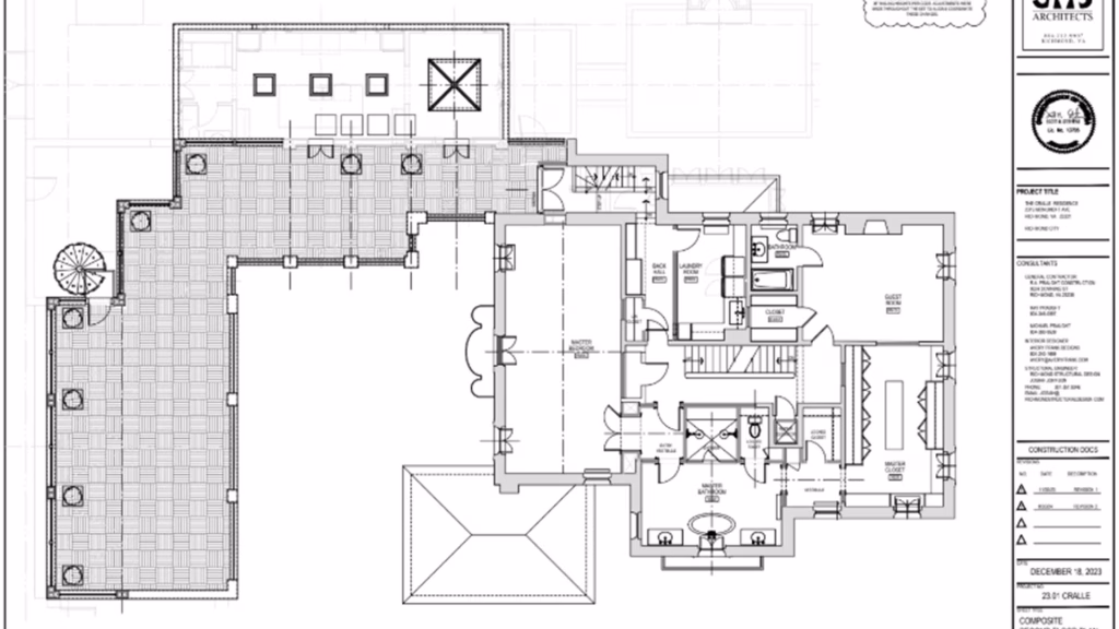 Architectural floor plan of William Bottomley's rooftop terrace.